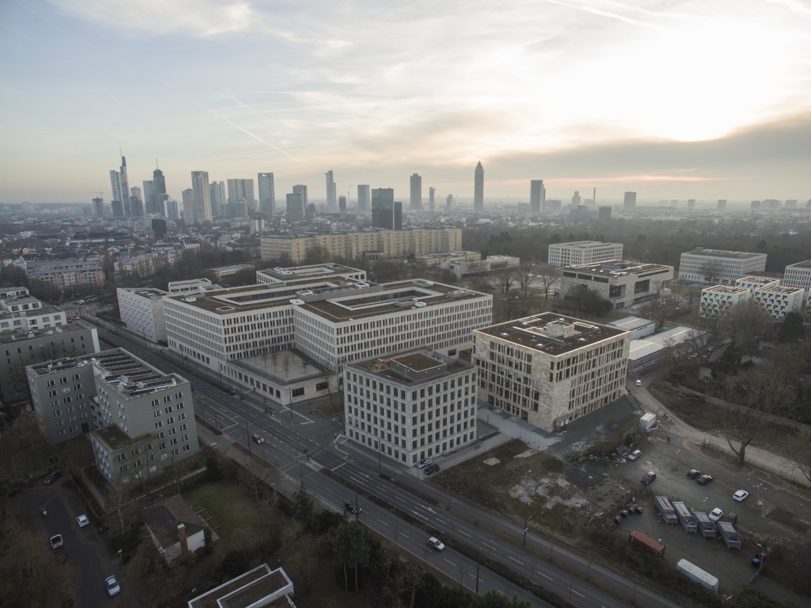 Luftaufnahme vom Campus Westend der Goethe-Universität Frankfurt